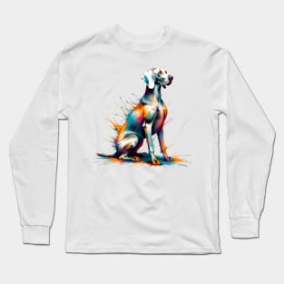 Weimaraner in Vibrant Splashed Paint Art Long Sleeve T-Shirt